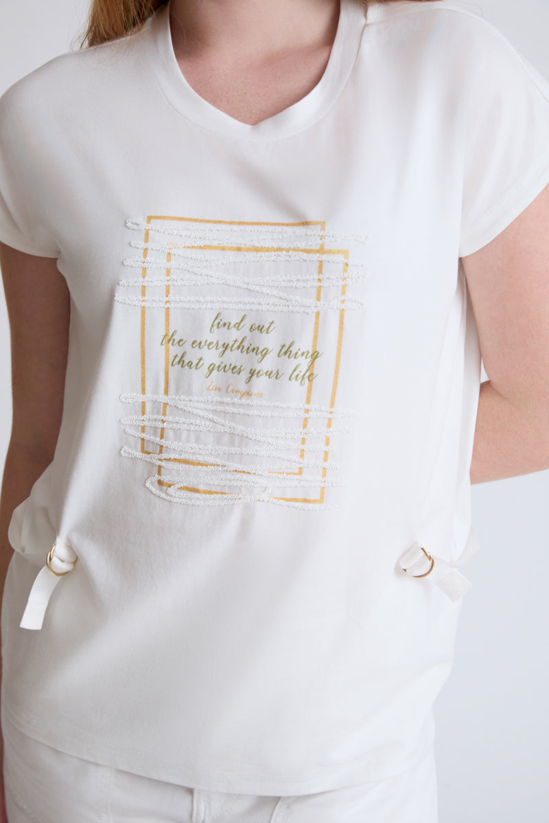 Modal-elastane T-shirt with front print and gathers (1/2 sleeve)