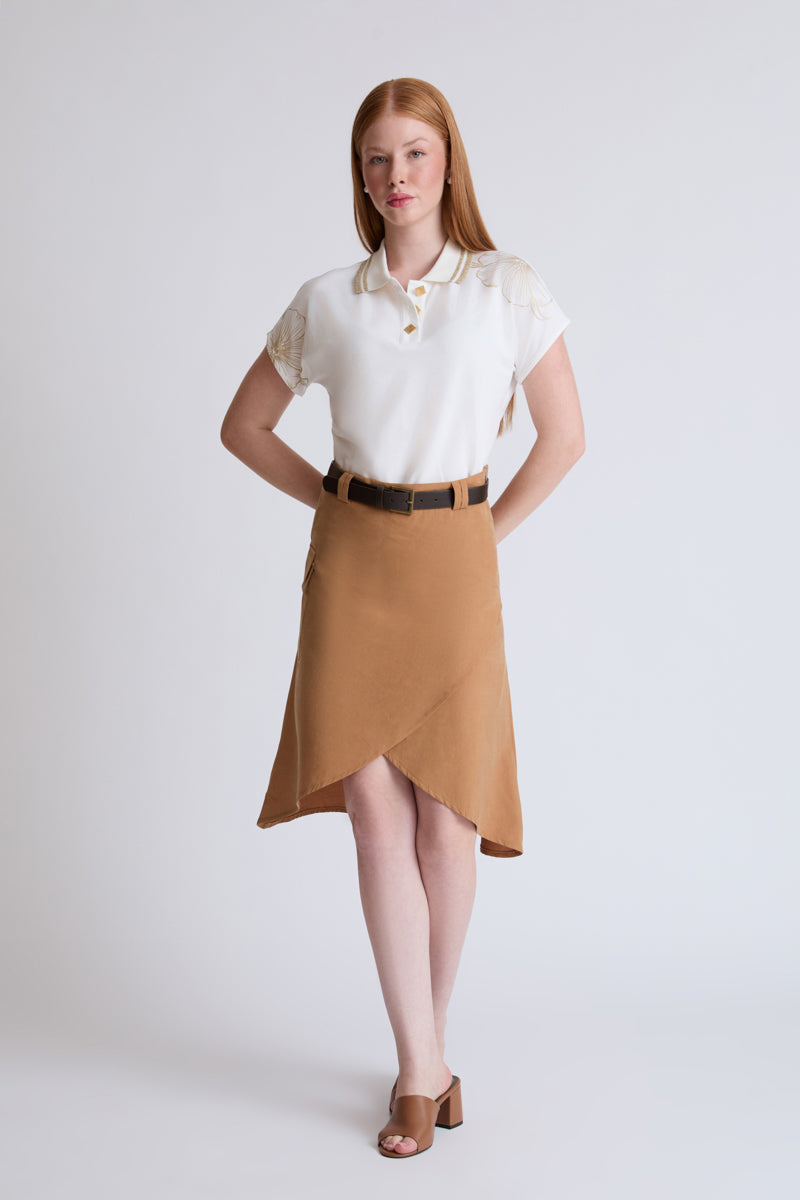 Cotton-modal-elastane polo shirt with decorative buttons (1/4 sleeves)
