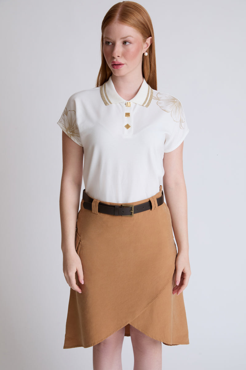 Cotton-modal-elastane polo shirt with decorative buttons (1/4 sleeves)