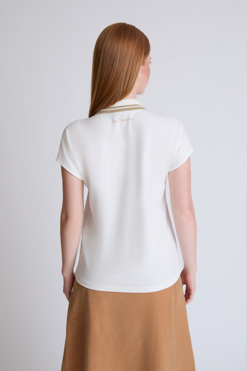 Cotton-modal-elastane polo shirt with decorative buttons (1/4 sleeves)