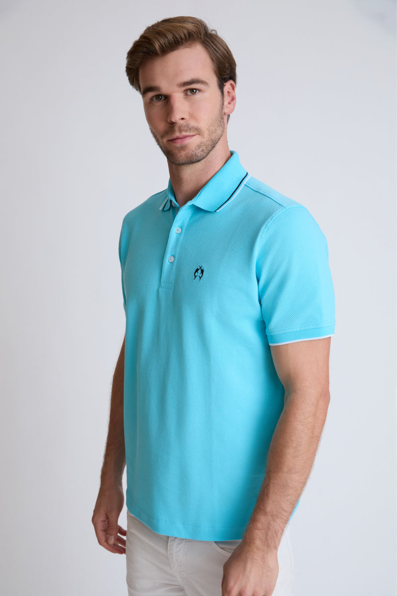 Herren Polo-Shirt Piqué – Baumwolle-Elasthan, modern – turqoise #Farbe_82000 turqoise
