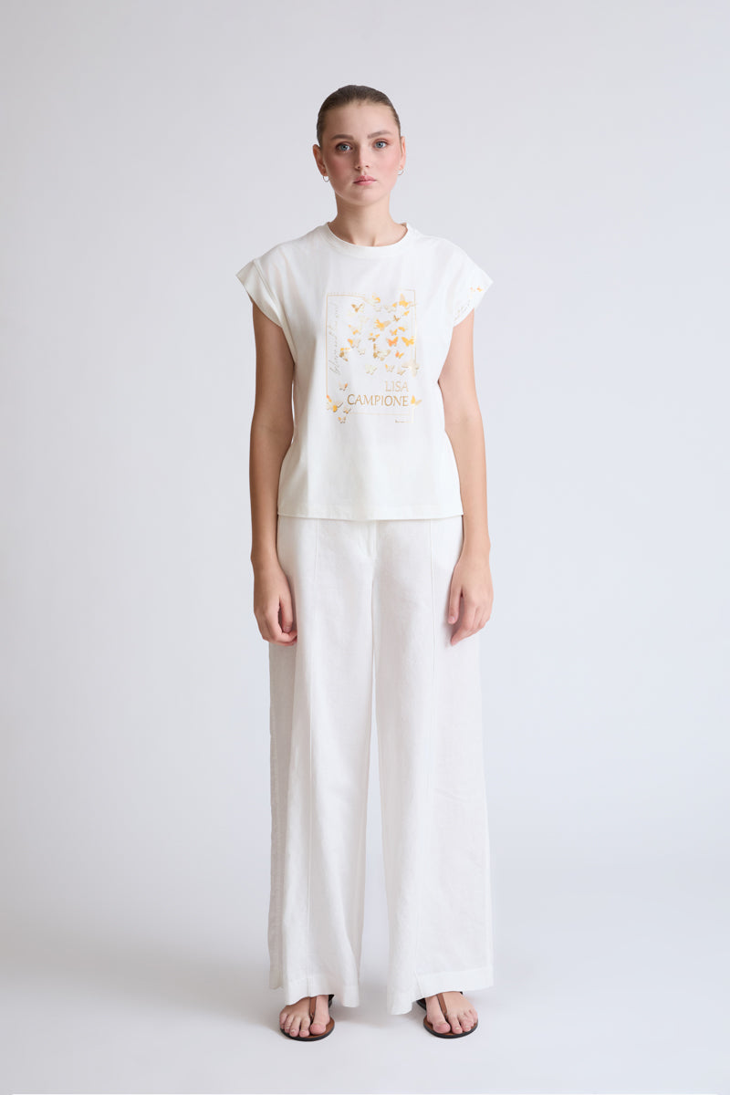 Cotton-modal-elastane T-shirt with butterfly front print (1/4 sleeves)