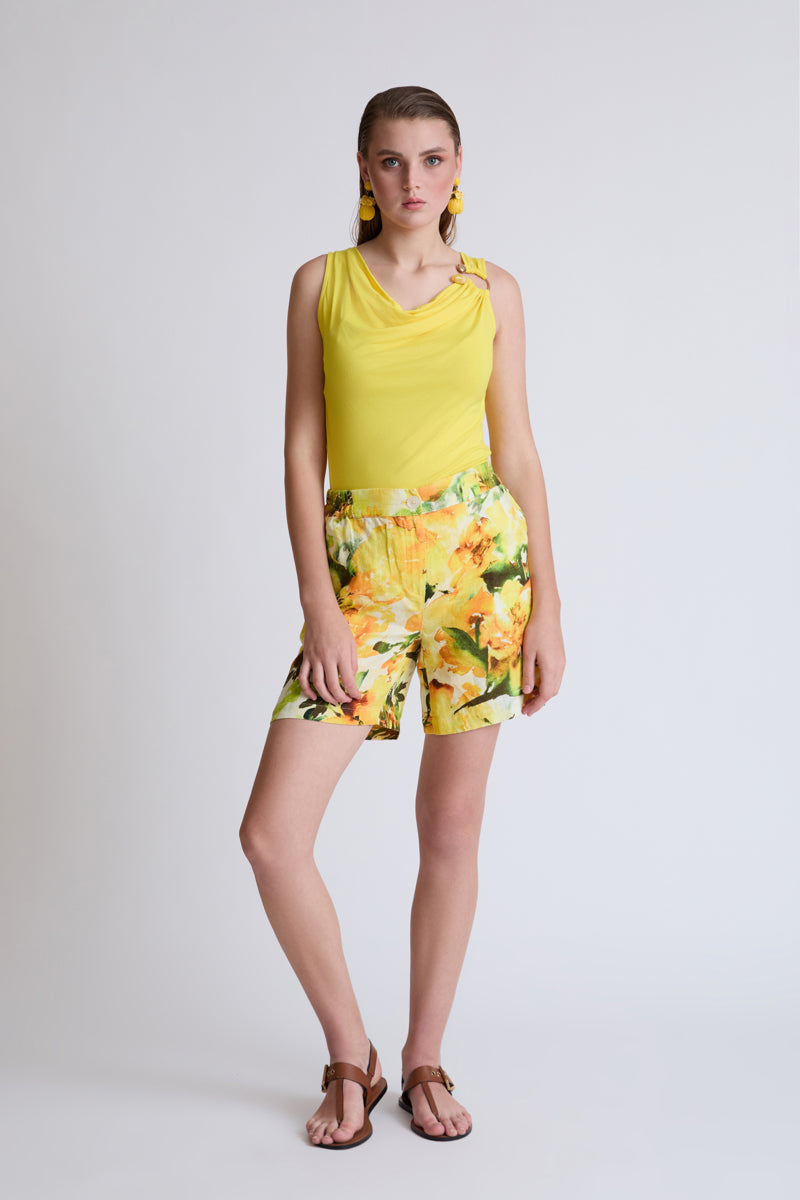 Shorts aus reinem Leinen mit Floralprint
