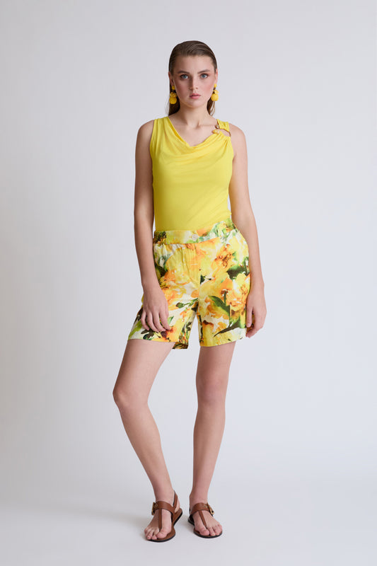 Shorts aus reinem Leinen mit Floralprint