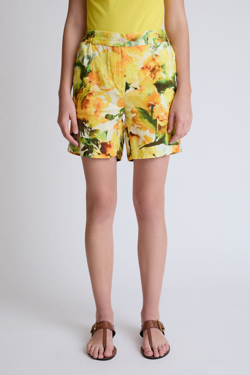 Shorts aus reinem Leinen mit Floralprint
