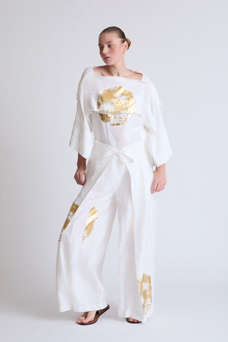 Hose aus Lycra mit weitem Bein und Goldprint