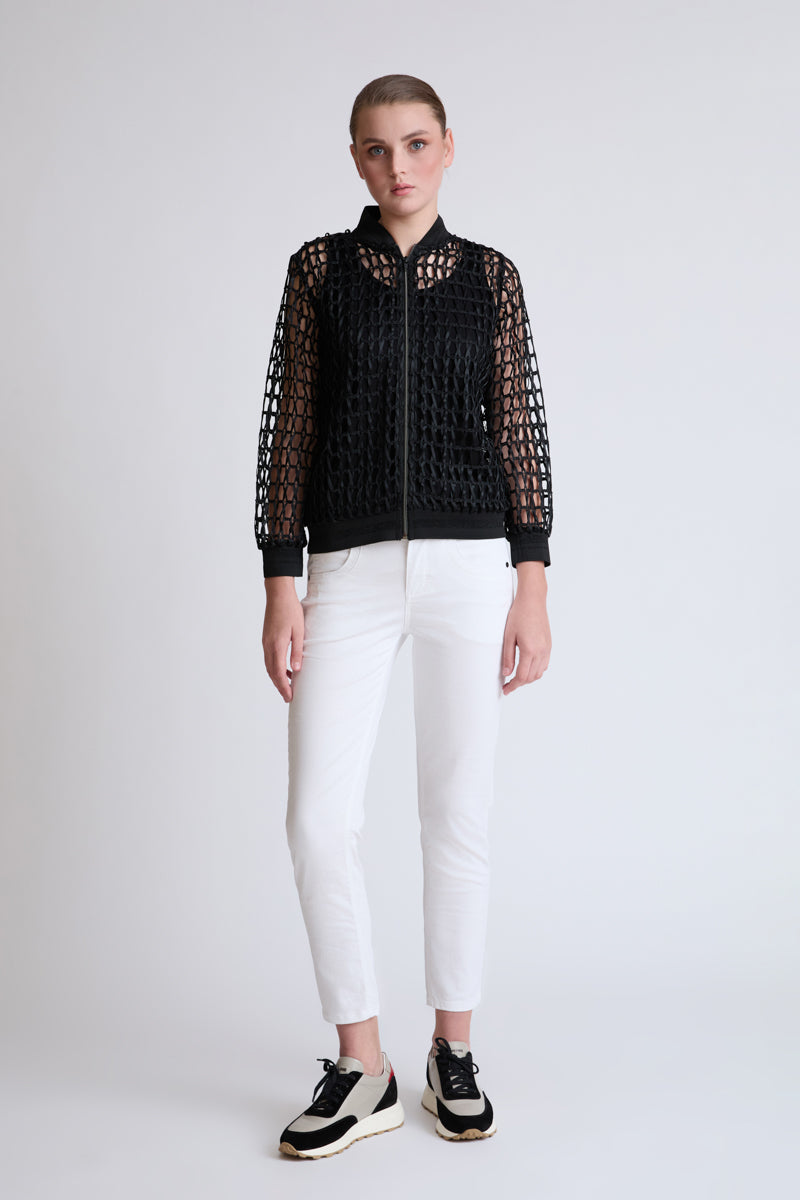 Polyester blouson jacket with mesh structure and zipper