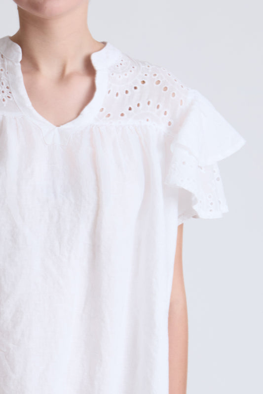 Kleid mit Lochstickerei und Volantärmeln