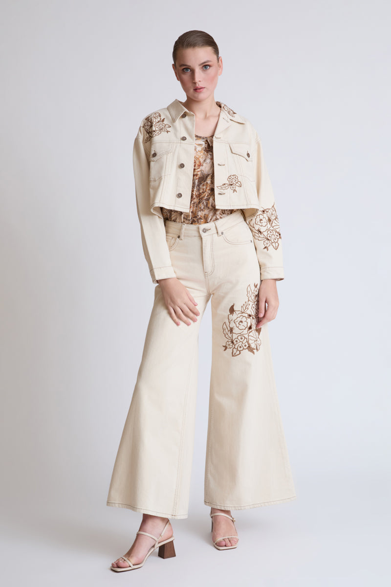 Jacke aus reiner Baumwolle mit floraler Stickerei