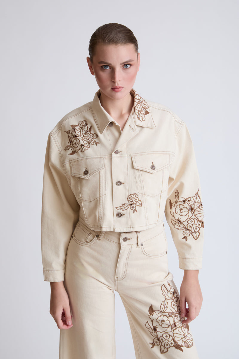 Pure cotton jacket with floral embroidery (Ladies' Outerwear Jacket)