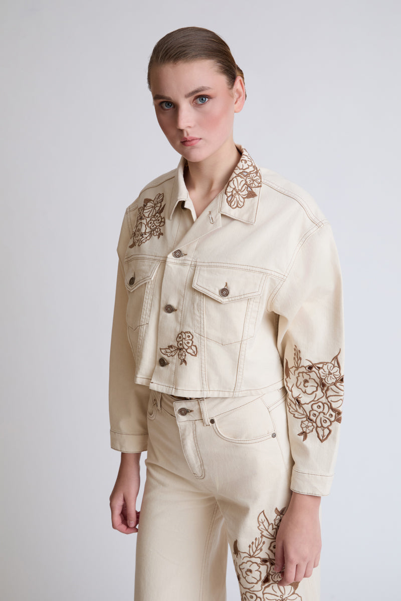 Pure cotton jacket with floral embroidery (Ladies' Outerwear Jacket)