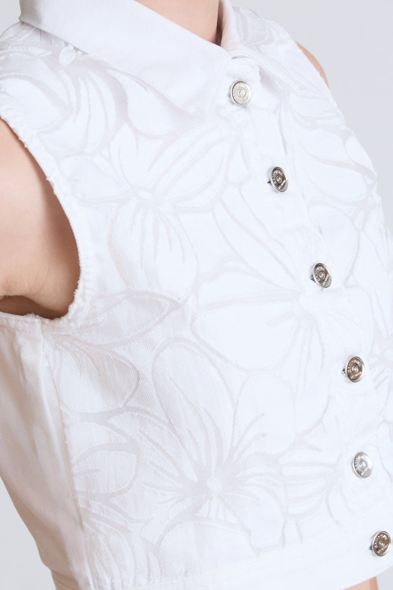 Cotton-polyamide vest with floral relief pattern