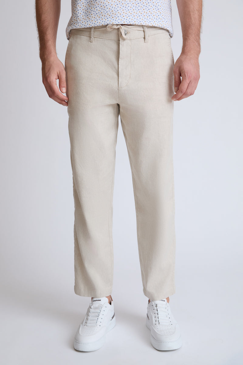 Linen-cotton trousers in a 5-pocket design with straight leg