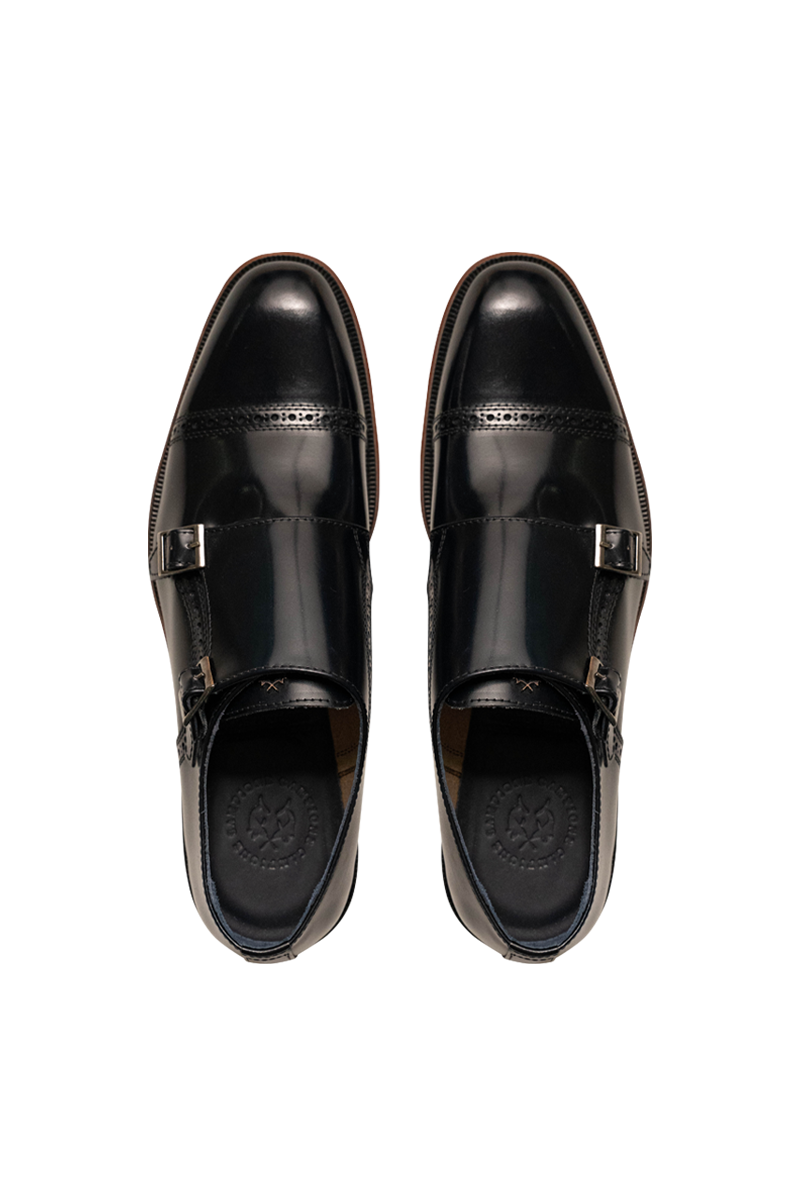 Premium CC Doppelmonk aus Glattleder mit Doppel-Schnalle, in Braun, Navy und Schwarz.