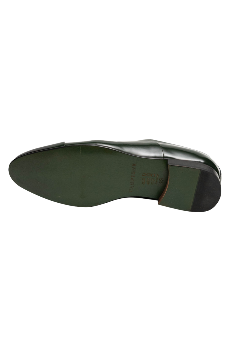 Elegante Lack-Oxford aus Leder, 75% handgefertigt, in Schwarz-Rot oder Dark Green.