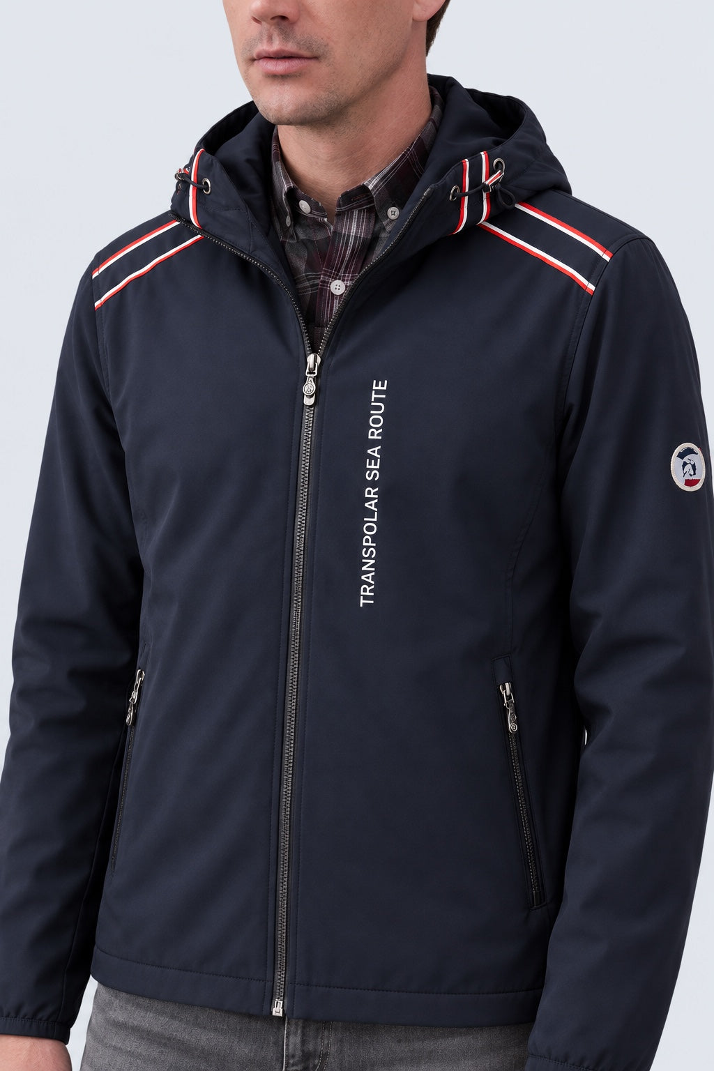 Kapuzenjacke aus Funktions‑Materialmix mit Kontrastdetails in navy, Ansicht 3
