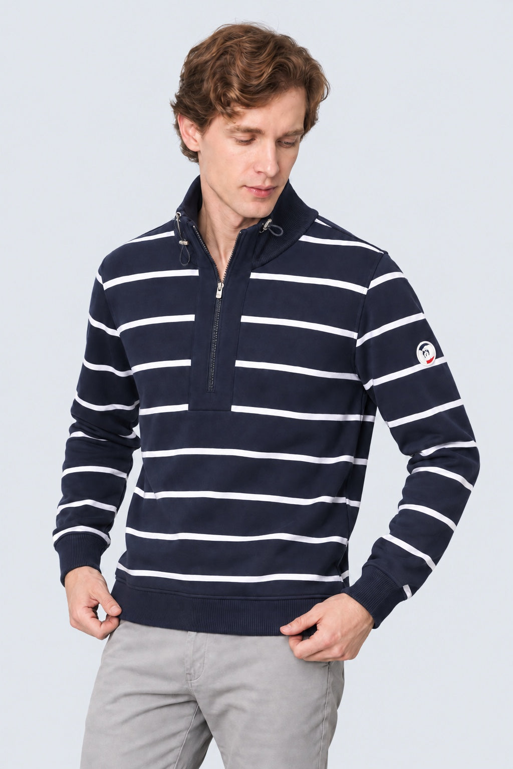 Sweatshirt aus reiner Baumwolle mit Stehkragen und Streifenmuster in navy stripe 1, Ansicht 2