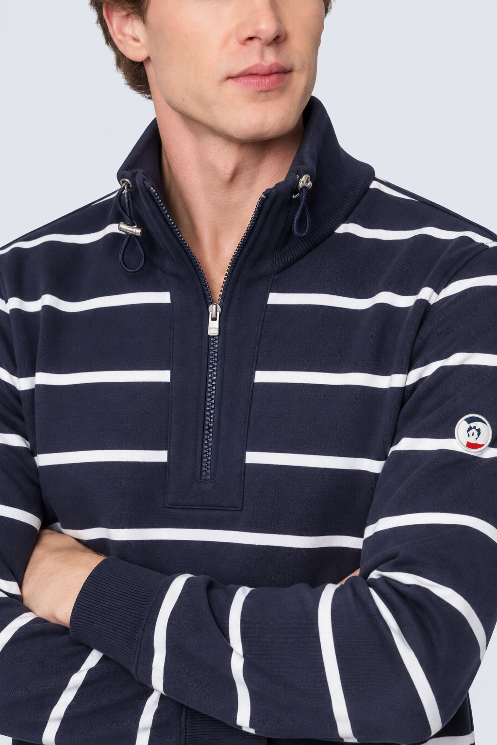 Sweatshirt aus reiner Baumwolle mit Stehkragen und Streifenmuster in navy stripe 1, Ansicht 3