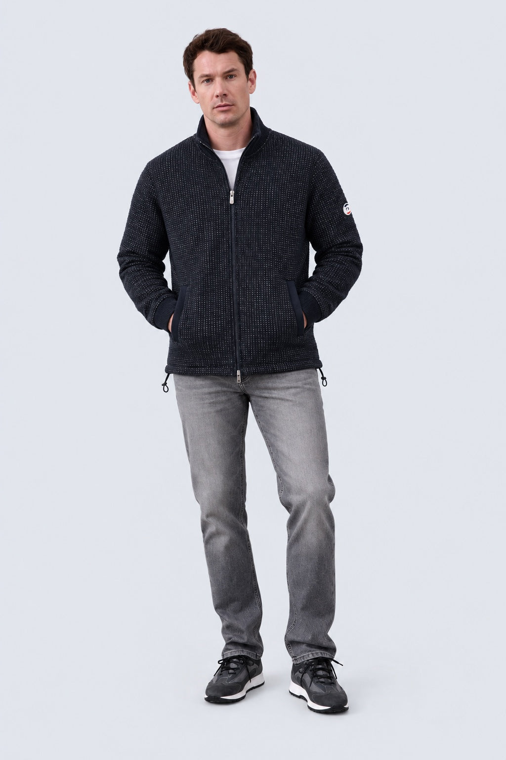 Sweat‑Jacke aus Baumwoll‑Polyester‑Mix mit Strukturoberfläche in navy