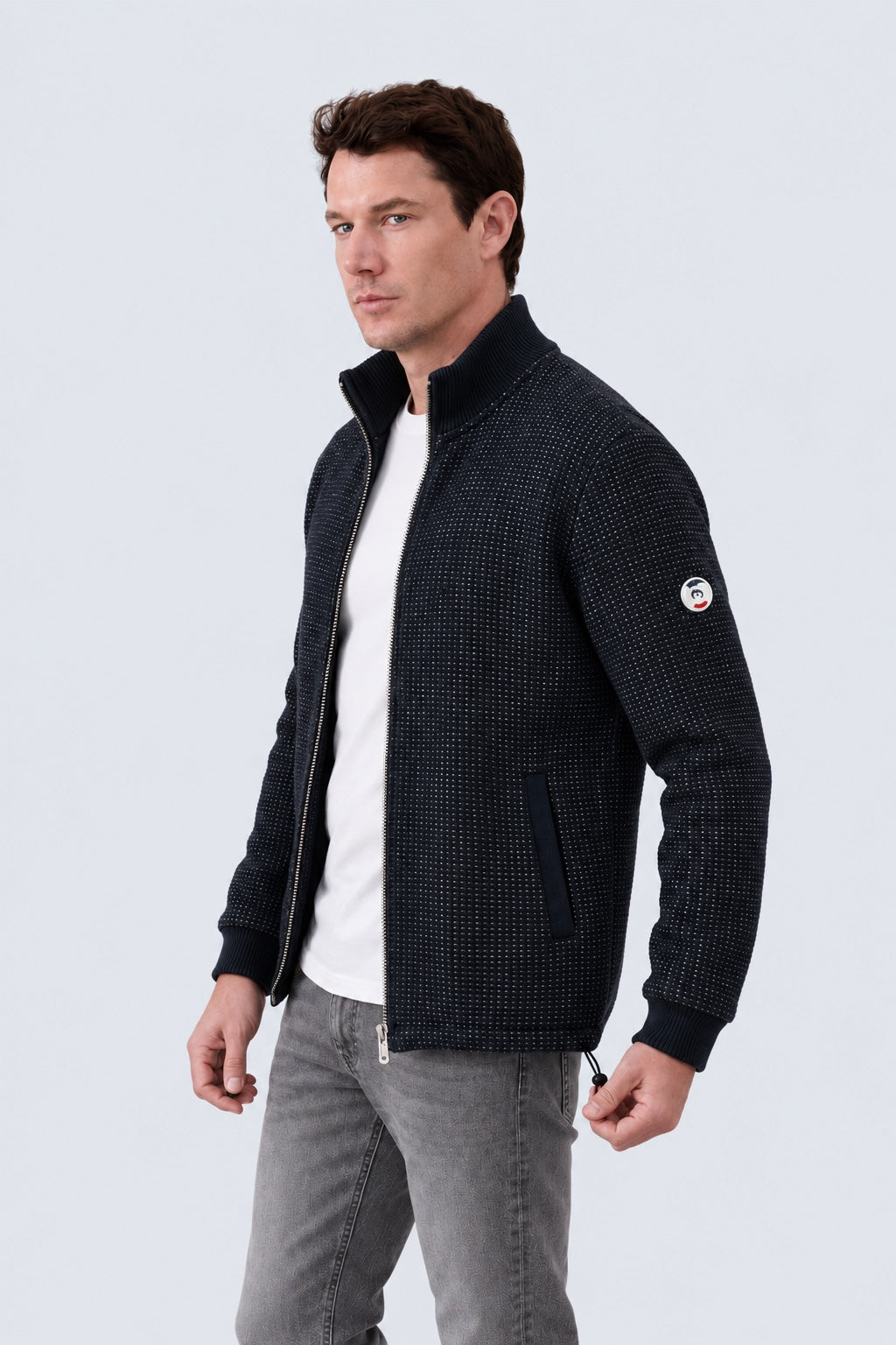 Sweat‑Jacke aus Baumwoll‑Polyester‑Mix mit Strukturoberfläche in navy, Ansicht 2