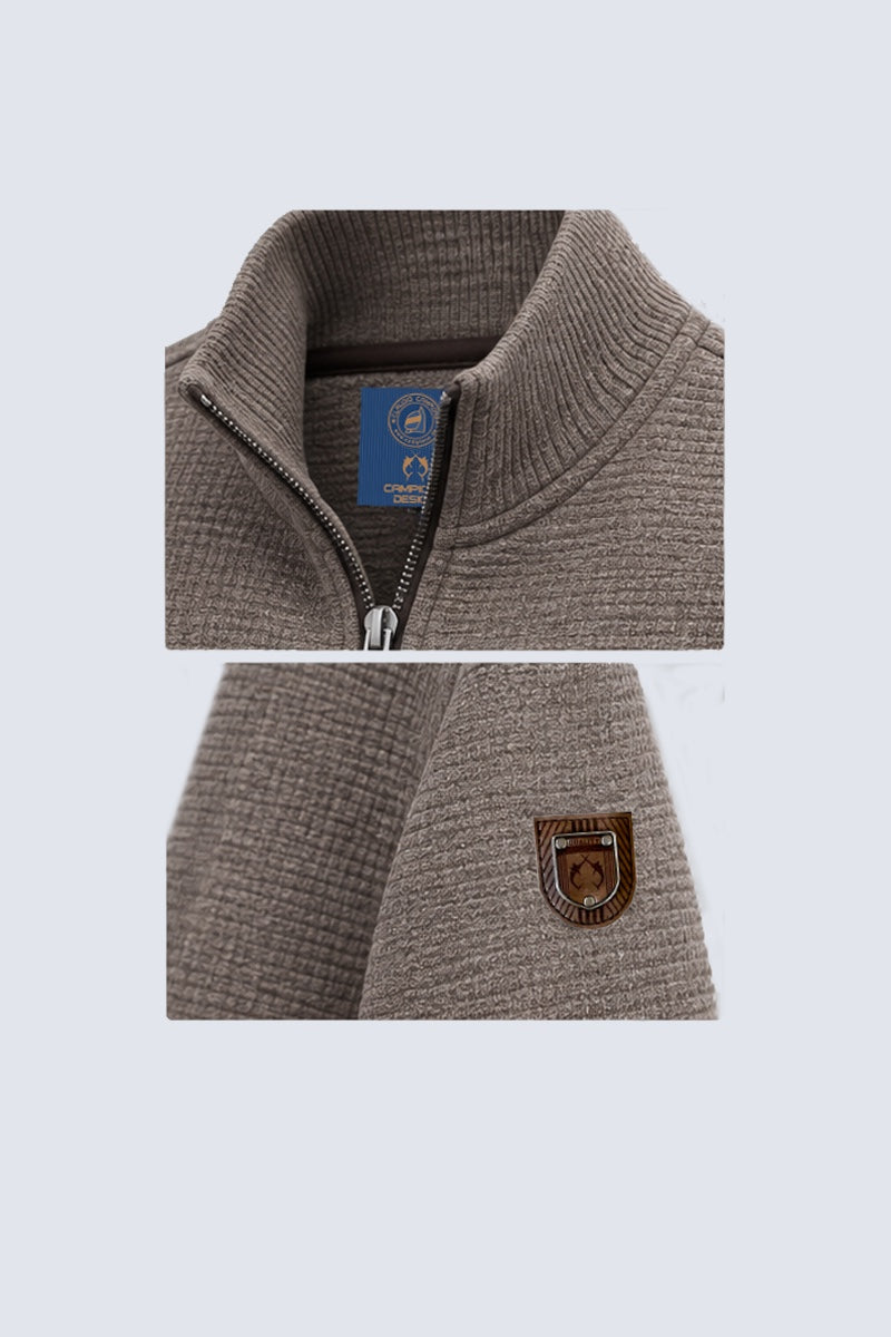 Sweat‑Jacke mit Stehkragen und Strukturdesign in cappuccino mel, Ansicht 2