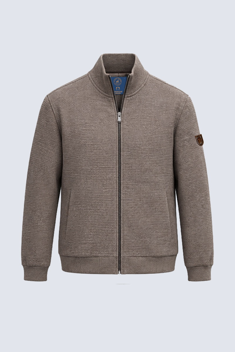 Sweat‑Jacke mit Stehkragen und Strukturdesign in cappuccino mel, Ansicht 3
