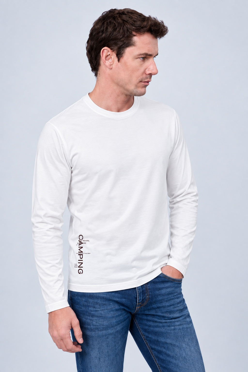 Langarm‑T‑Shirt aus Modal‑Baumwoll‑Mix mit Statement‑Print in off white, Ansicht 2