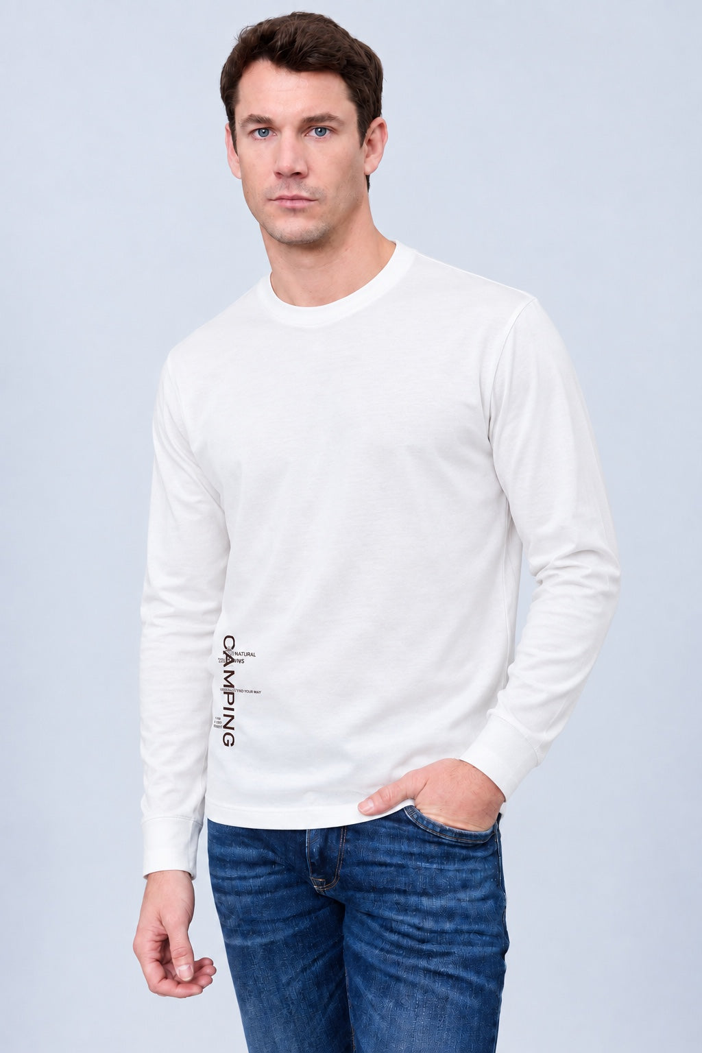 Langarm‑T‑Shirt aus Modal‑Baumwoll‑Mix mit Statement‑Print in off white, Ansicht 3