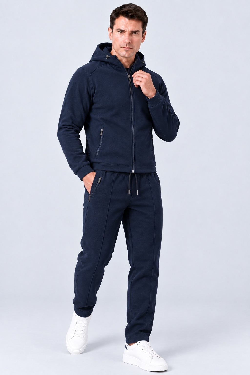 Sweat‑Hose aus Baumwoll‑Mix mit Komfortbund in navy, Ansicht 2