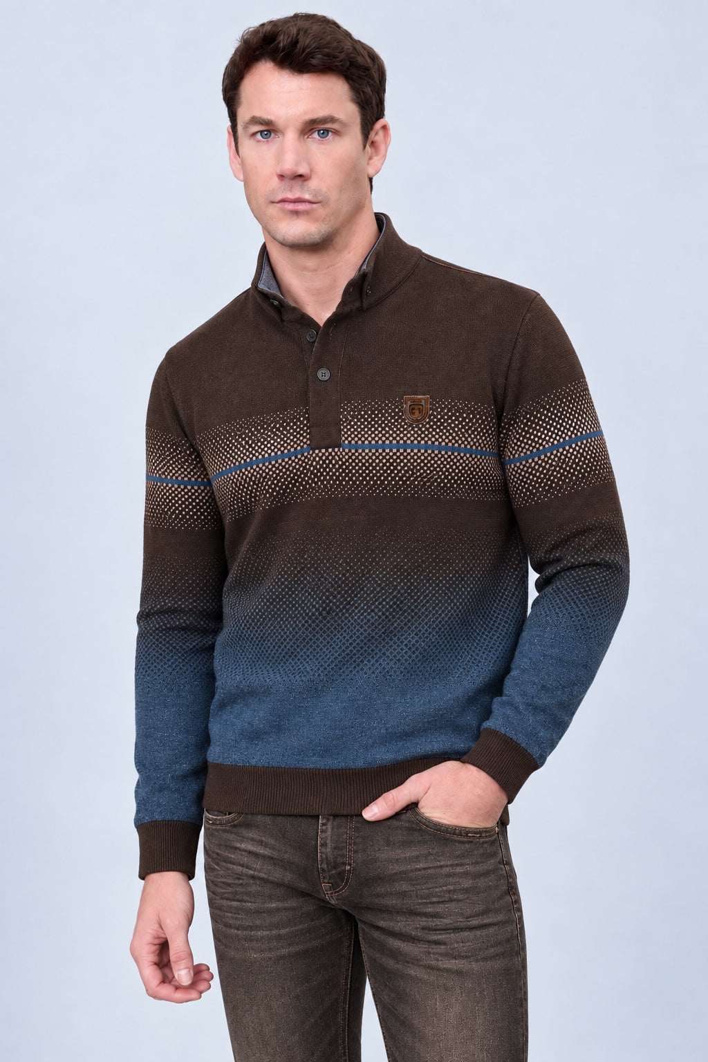 Sweatshirt mit Stehkragen und Farbverlauf‑Strukturmuster in chocalete combi 1