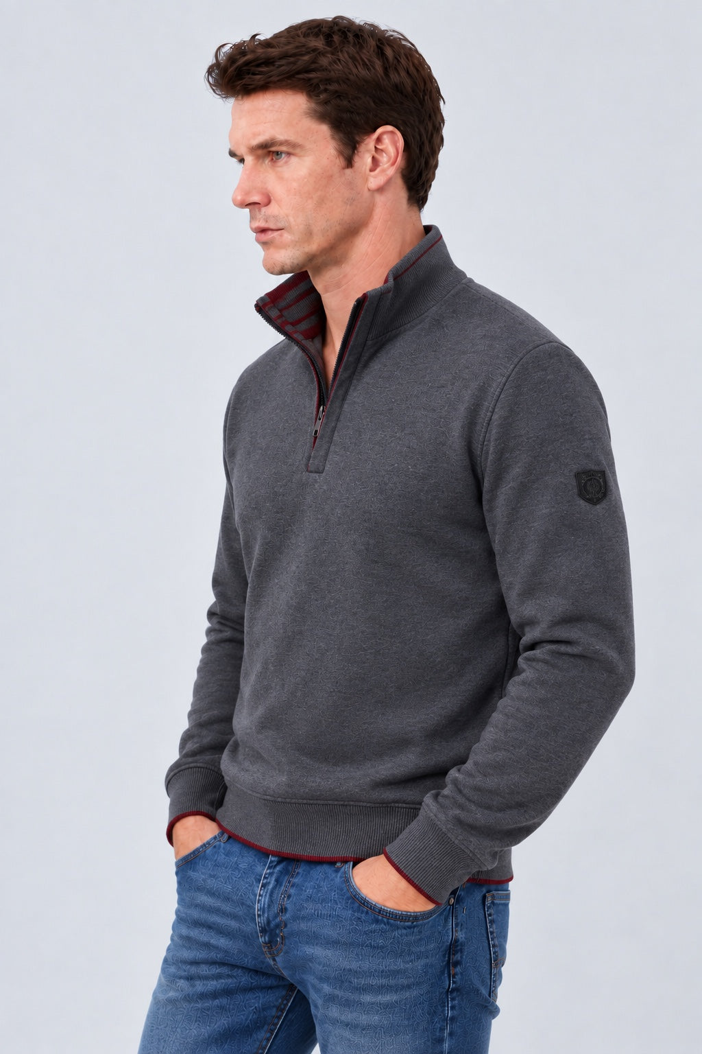 Sweatshirt mit Stehkragen und Reißverschlussdetail in anthra mel.