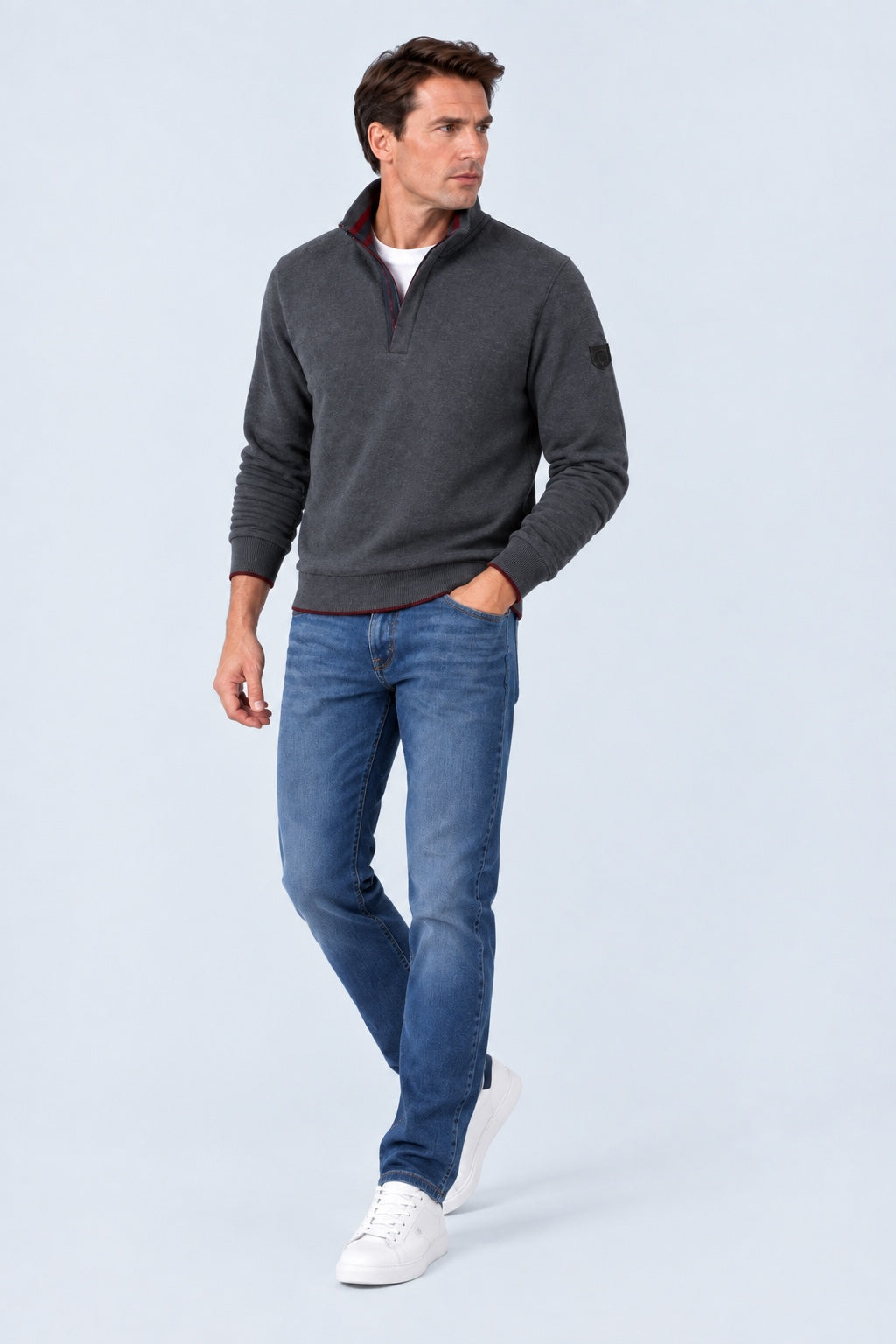 Sweatshirt mit Stehkragen und Reißverschlussdetail in anthra mel., Ansicht 2
