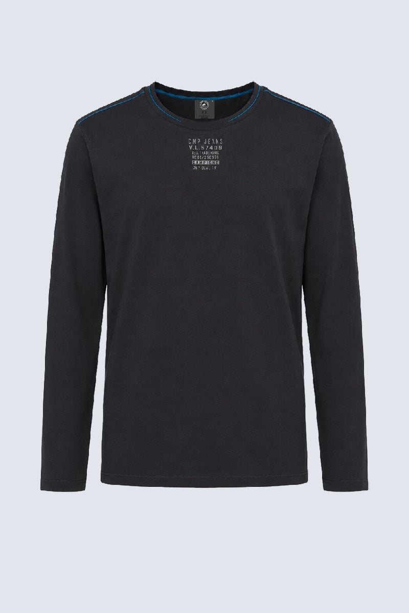 Langarm‑T‑Shirt aus Modal‑Baumwoll‑Mix mit Rundhalsausschnitt in black, Ansicht 2