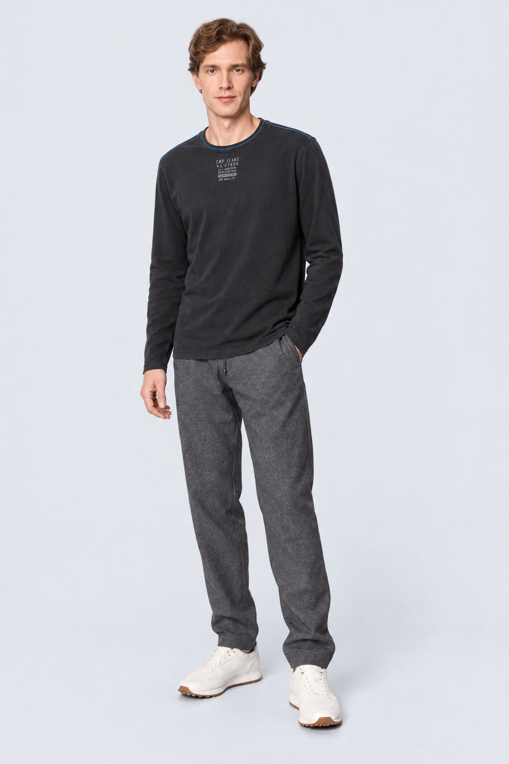 Langarm‑T‑Shirt aus Modal‑Baumwoll‑Mix mit Rundhalsausschnitt in black