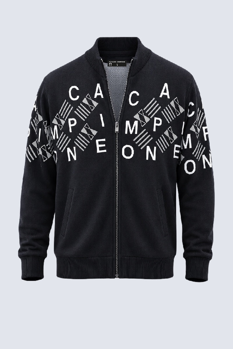Strickjacke aus Polyamid mit grafischem Logo‑Design in black combi 1, Ansicht 2