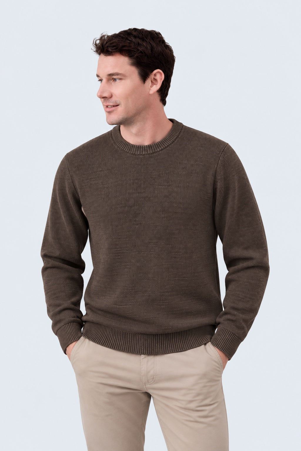 Pullover aus Baumwoll-Acryl-Mix mit Rundhalsausschnitt in brown mel, Ansicht 2