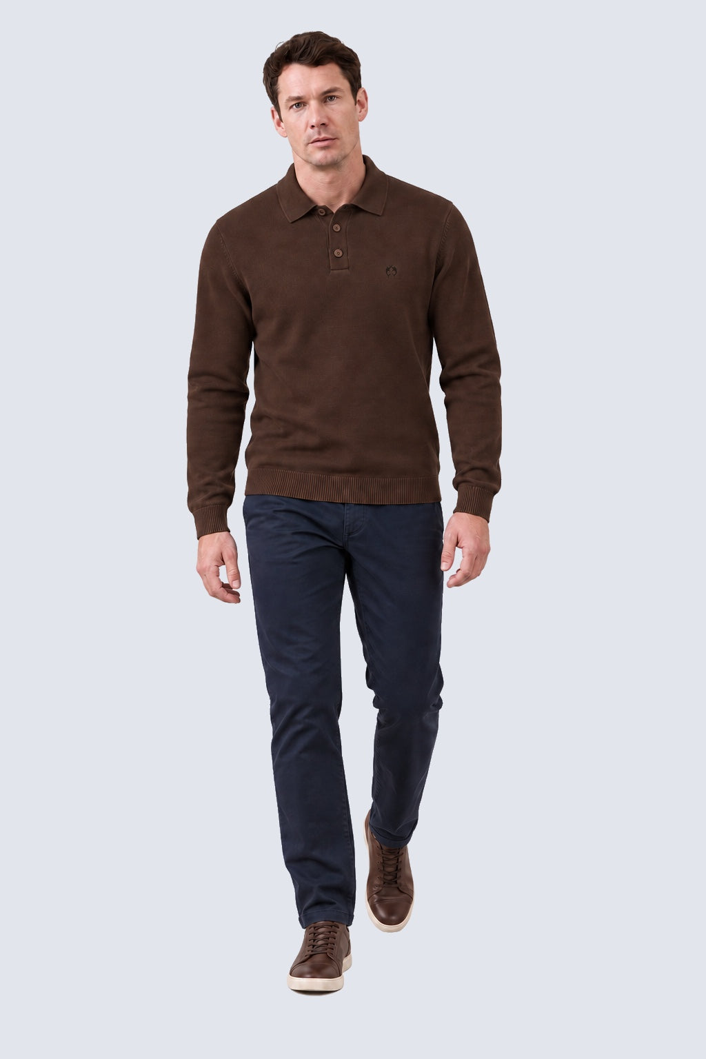 Strick‑Polo aus Baumwoll‑Acryl‑Mix mit Langarm in bordeaux mel.