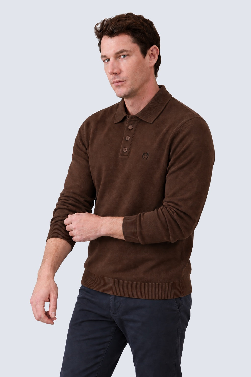 Strick‑Polo aus Baumwoll‑Acryl‑Mix mit Langarm in bordeaux mel., Ansicht 2