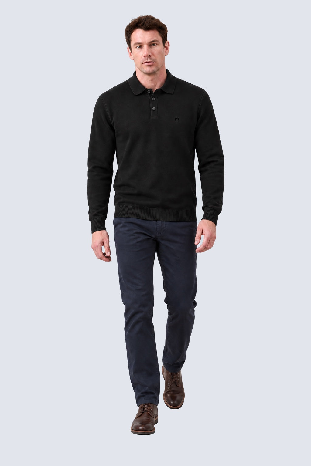 Strick‑Polo aus Baumwoll‑Acryl‑Mix mit Langarm in black