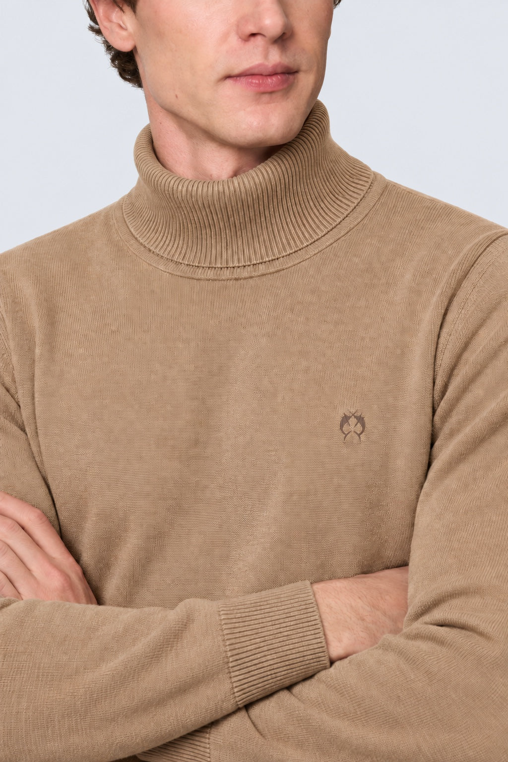 Feinstrick‑Pullover mit Rollkragen aus Baumwoll‑Acryl‑Mix in sand mel, Ansicht 3