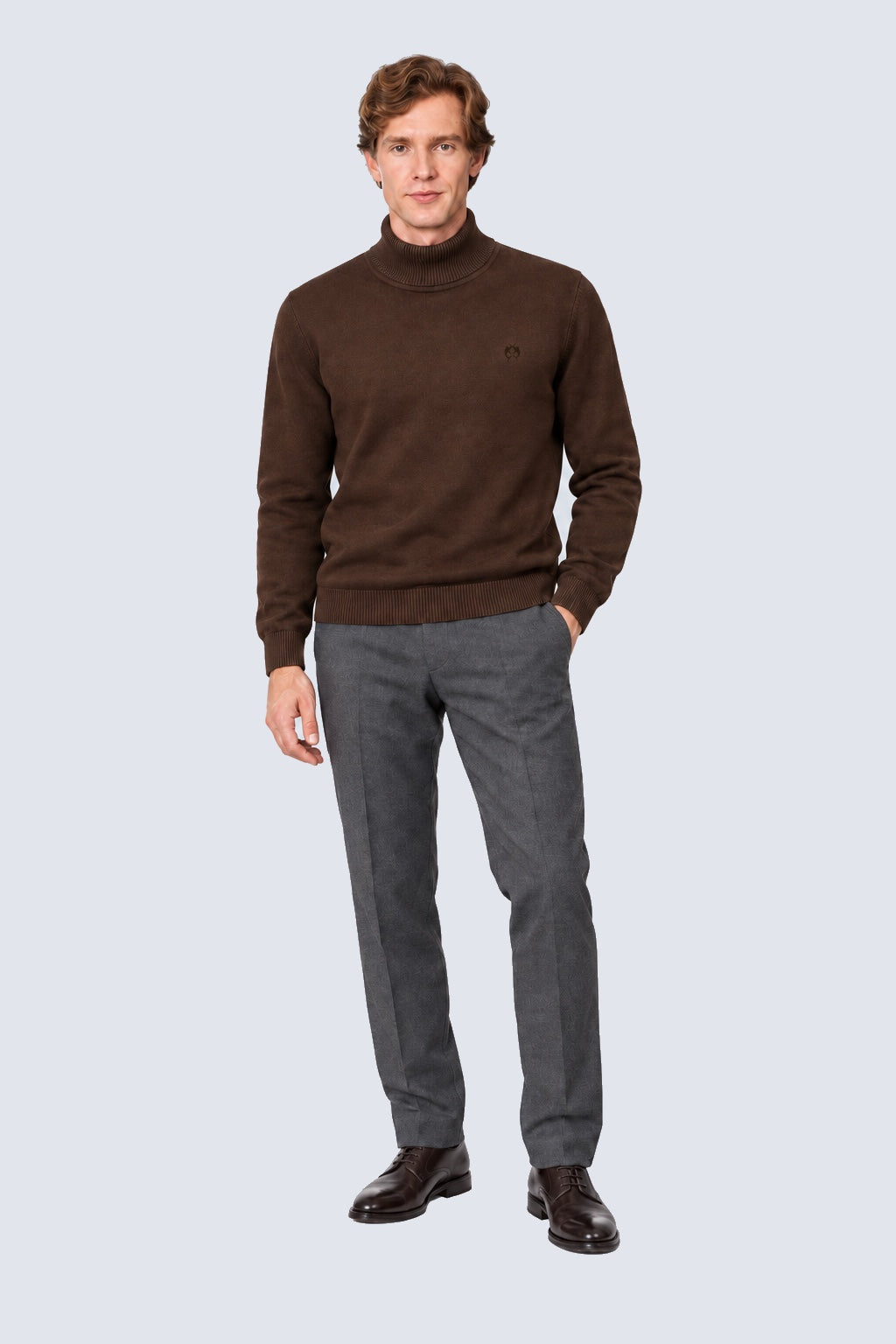 Feinstrick‑Pullover mit Rollkragen aus Baumwoll‑Acryl‑Mix in brown mel