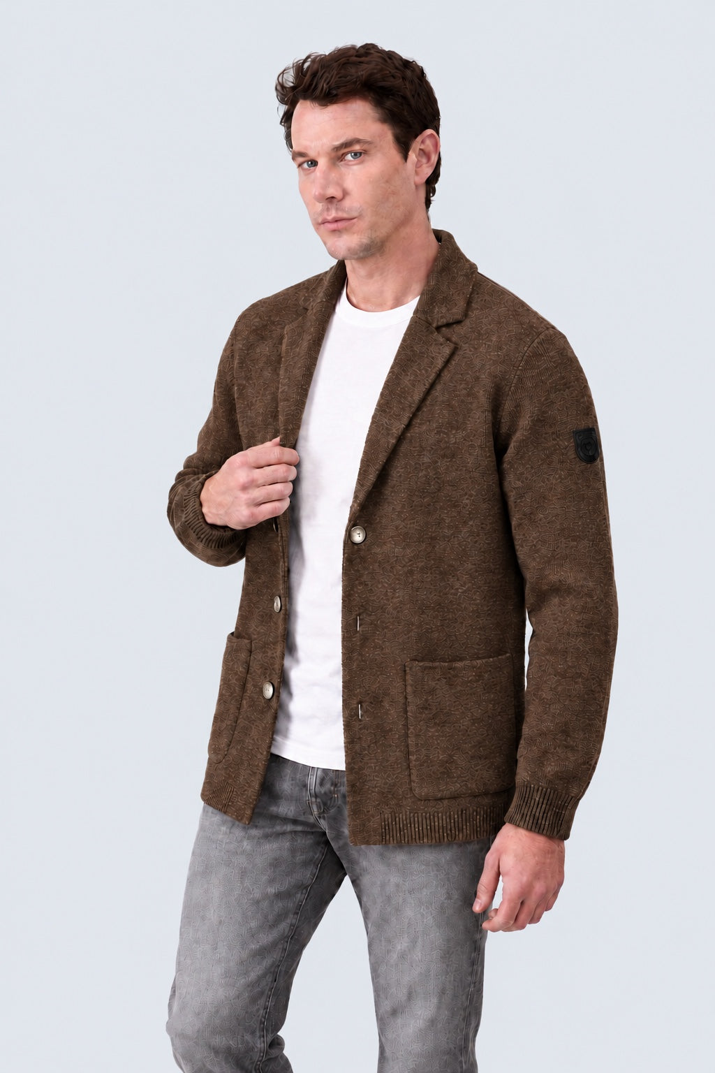 Strickblazer aus Baumwoll‑Acryl‑Mix in brown mel, Ansicht 2