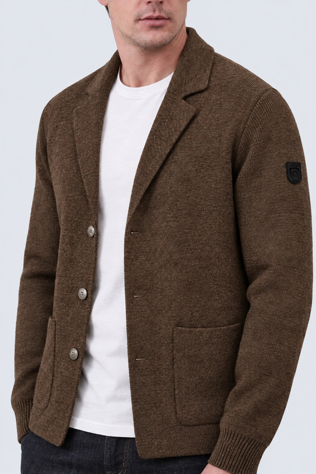 Strickblazer aus Baumwoll‑Acryl‑Mix in brown mel, Ansicht 3