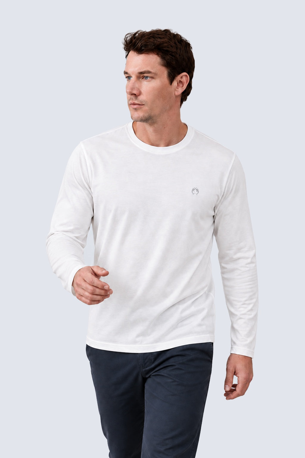 Langarm‑T‑Shirt aus Modal‑Baumwoll‑Mix mit Rundhalsausschnitt in off white, Ansicht 2
