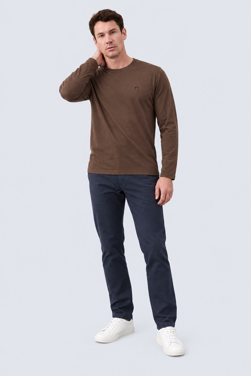 Langarm‑T‑Shirt aus Modal‑Baumwoll‑Mix mit Rundhalsausschnitt in brown