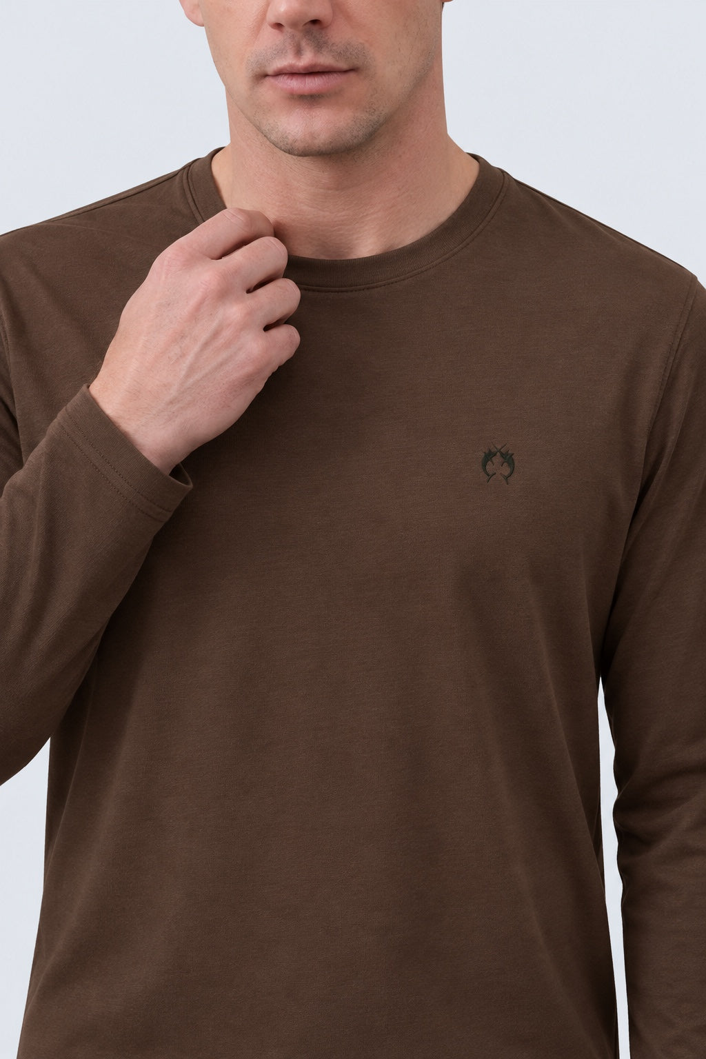 Langarm‑T‑Shirt aus Modal‑Baumwoll‑Mix mit Rundhalsausschnitt in brown, Ansicht 3