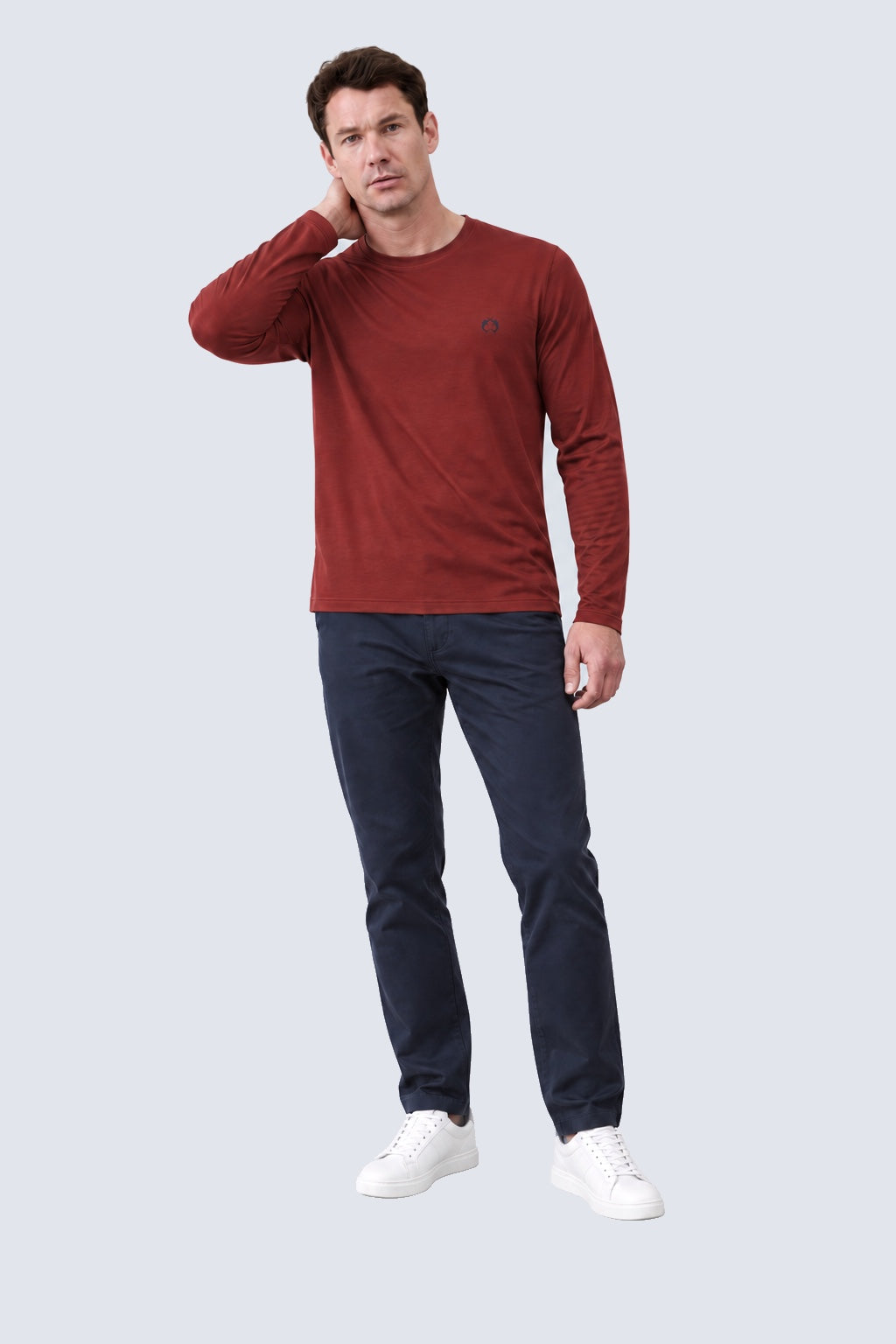 Langarm‑T‑Shirt aus Modal‑Baumwoll‑Mix mit Rundhalsausschnitt in bordeaux