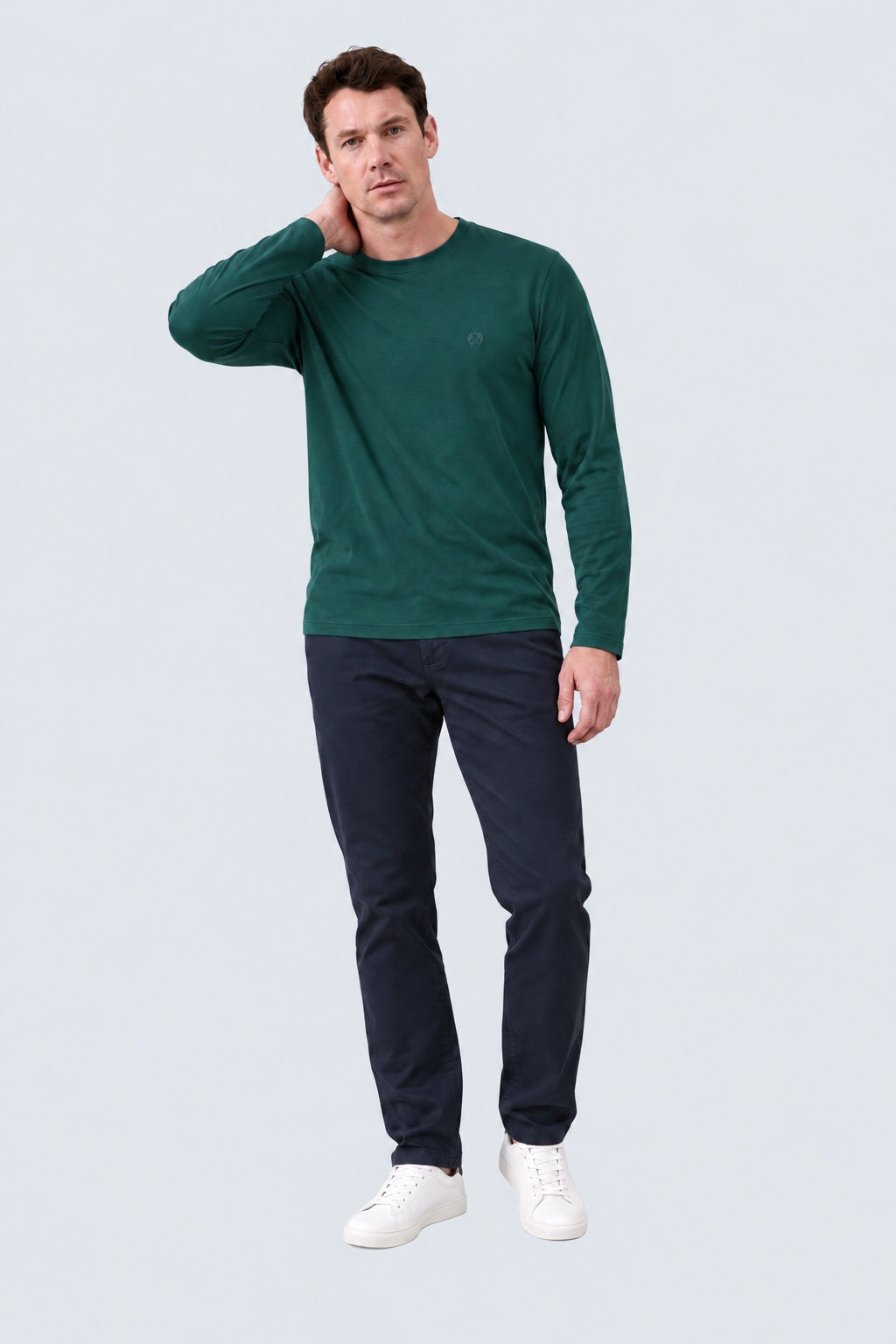 Langarm‑T‑Shirt aus Modal‑Baumwoll‑Mix mit Rundhalsausschnitt in retro blue