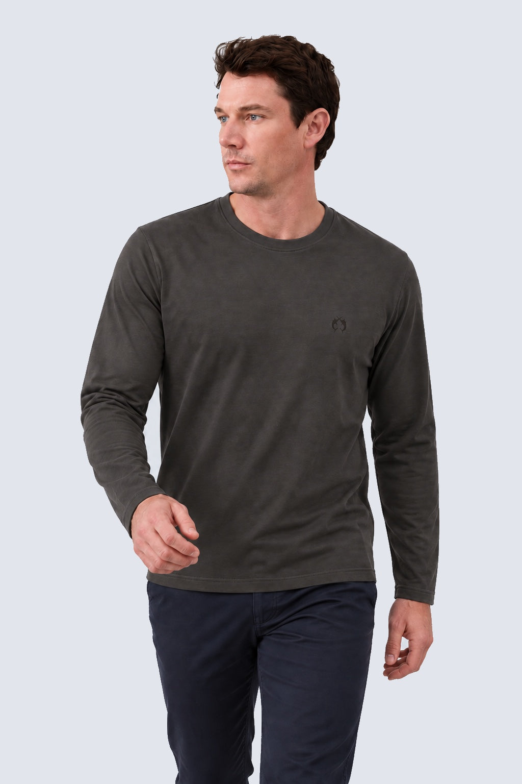 Langarm‑T‑Shirt aus Modal‑Baumwoll‑Mix mit Rundhalsausschnitt in black, Ansicht 2