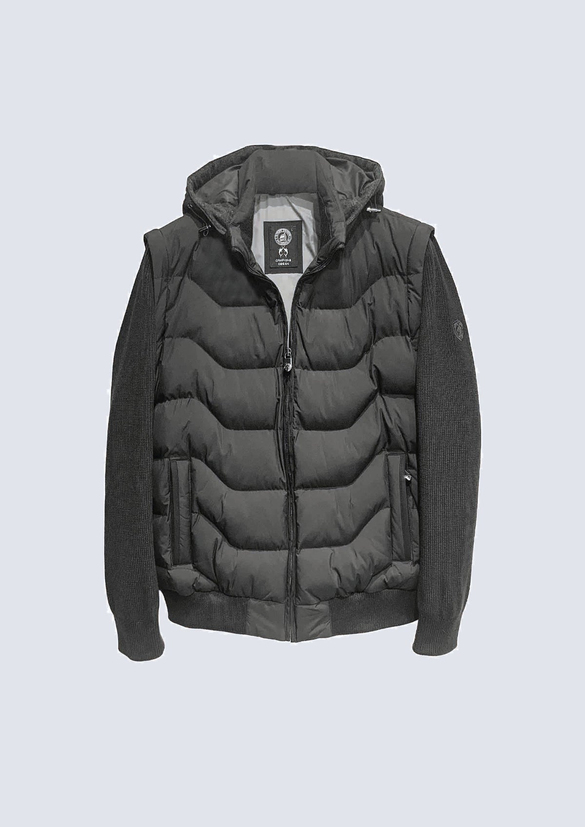 Jacke mit abnehmbaren Ärmeln und Kapuze in Steppoptik – 93000